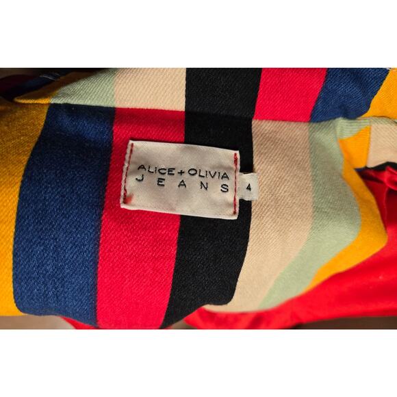 Alice + Olivia Breann Denim Boheme Striped Multi Fitted Blazer Jacket Size 4 - Picture 6 of 15
